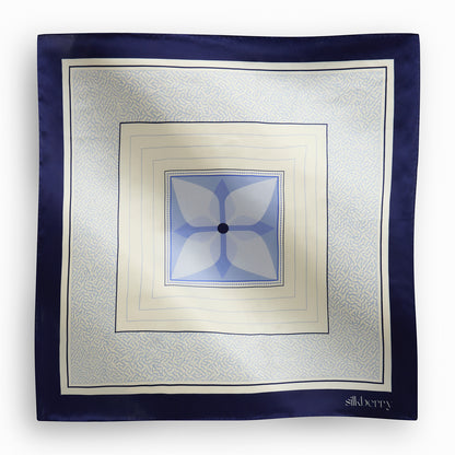 Navy Petals Square Silk Scarf