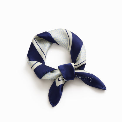 Navy Petals Square Silk Scarf